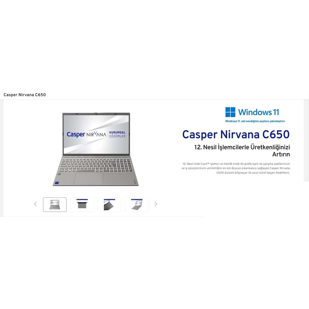 CASPER NIRVANA C650 NOTEBOOK I5-1235U/8 GB DDR4 RAM/500GB M.2 SSD PCle 4.0/15.6