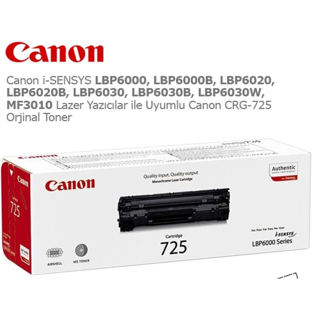 CANON ORJINAL TONER CRG-725 MF3010 LBP6000/6030 SERİSİ 1600 SAYFA