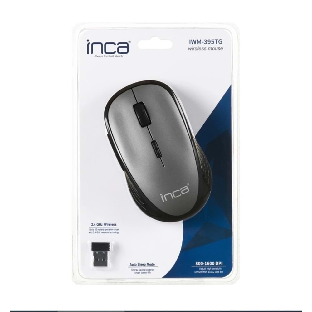 INCA IWM-395TG KABLOSUZ MOUSE OPTIK 1600 DPI GRİ