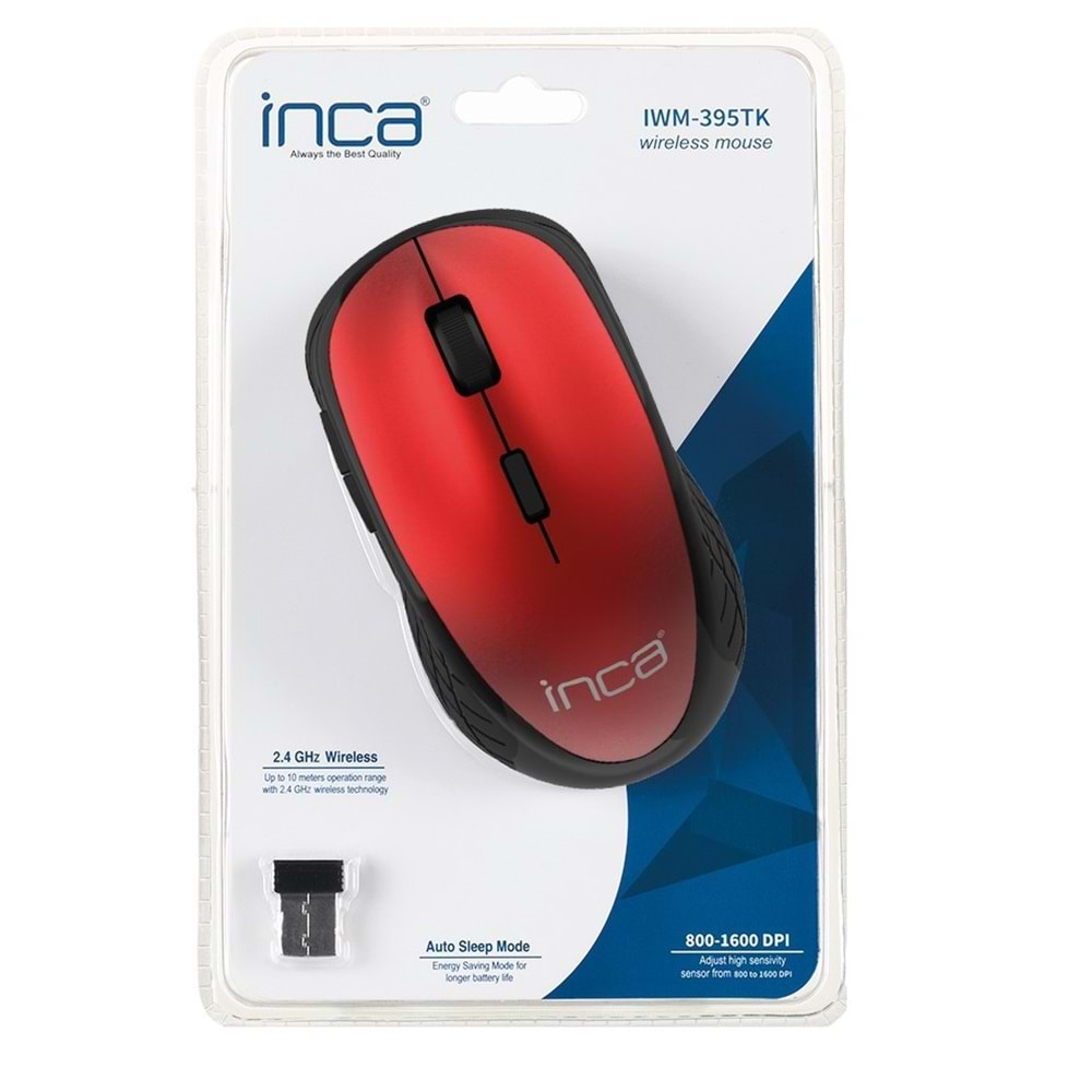 INCA IWM-395TK KABLOSUZ MOUSE OPTIK 1600 DPI KIRMIZI